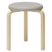 Artek - Stool 60 berken - zitting leer Sörensen Prestige beige