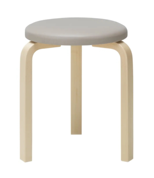 Artek - Stool 60 birch, beige leather seat