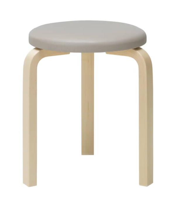 Artek  Artek - Stool 60 berken - zitting leer Sörensen Prestige beige