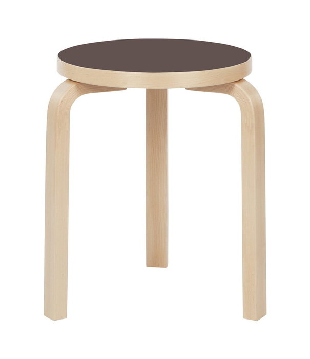 Artek  Artek - Stool 60 birch - seat linoleum mauve