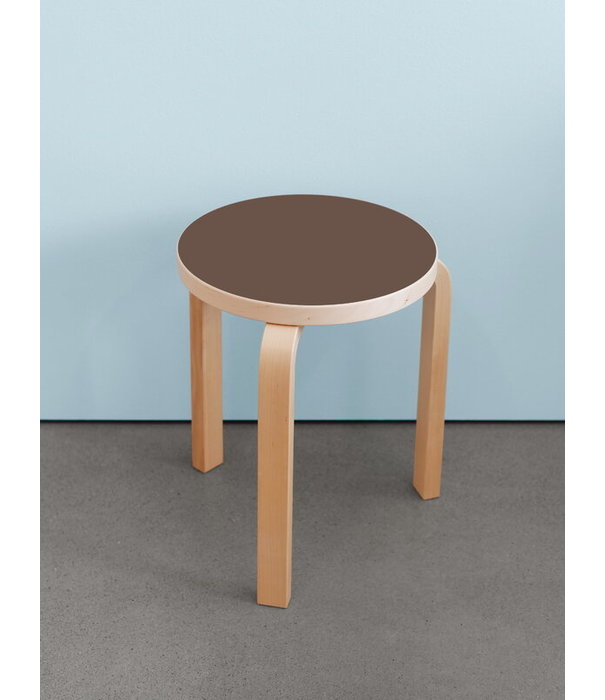 Artek  Artek - Stool 60 birch - seat linoleum mauve