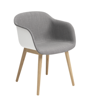 Muuto - Fiber armchair white, front remix 133 - wood base oak