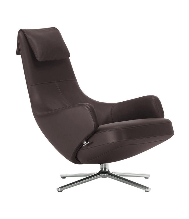 Vitra  Repos Lounge  Stoel gepolijst aluminium, Premium F leer