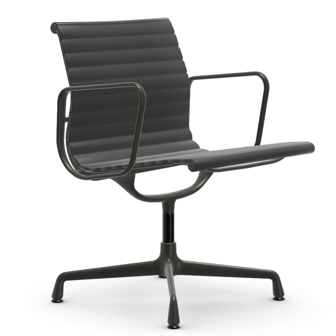 Vitra Aluminium Chair EA 108 zwart leer, draaibaar Nordic New