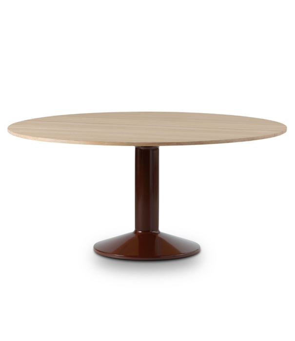 Muuto Midst table oiled oak, glossy dark red Ø160