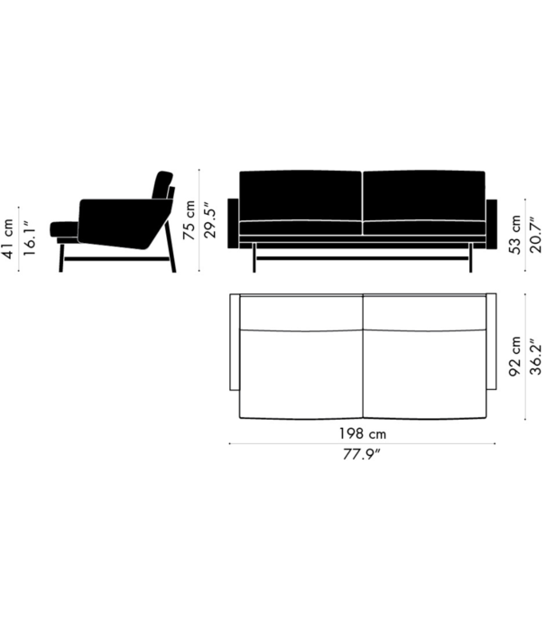 Fritz Hansen Fritz Hansen - Lissoni 2-zits Bank Grace walnut leer, basis zwart