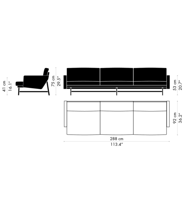 Fritz Hansen Fritz Hansen - Lissoni 3-seater Sofa Christianshavn 1110, base brown bronze