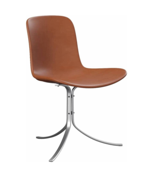 Fritz Hansen PK9 Eetkamerstoel Grace leer, RVS geborsteld voet