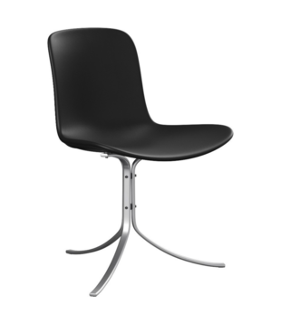 Fritz Hansen - PK9 dining chair Aura leather black, stainless steel base