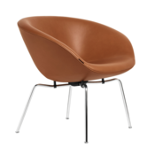 Fritz Hansen - Pot lounge stoel Grace walnut leer, chroom onderstel