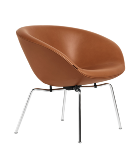 Fritz Hansen - Pot lounge chair Grace walnut leather, chrome base