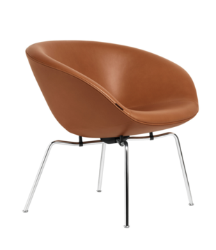 Fritz Hansen - Pot lounge stoel Grace walnut leer, chroom onderstel