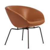 Fritz Hansen - Pot lounge stoel Grace walnut leer, bruin brons onderstel