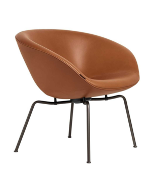 Fritz Hansen - Pot lounge stoel Grace walnut leer, bruin brons onderstel