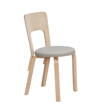 Artek - Stoel 66 berken, zitting Prestige beige leer