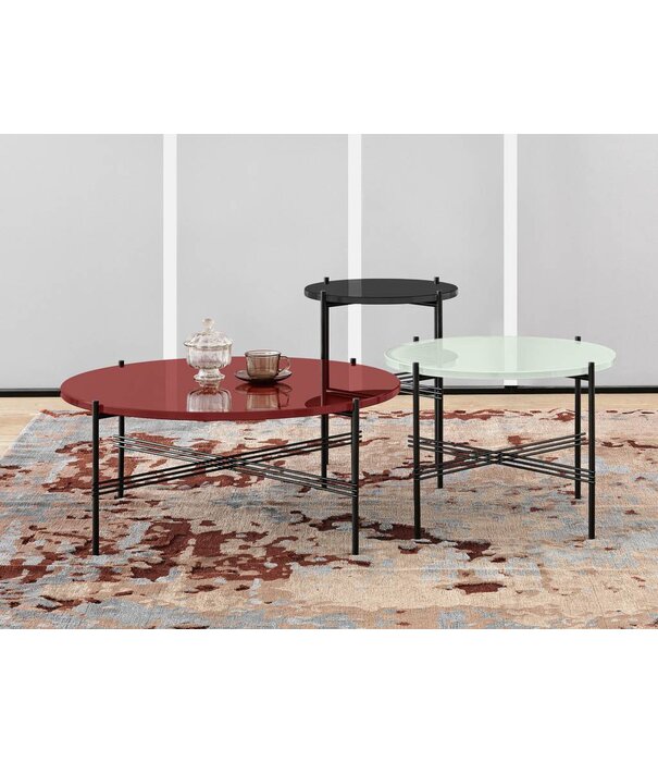 Gubi  Gubi - TS coffee table round Neutral white travertine, polished steel