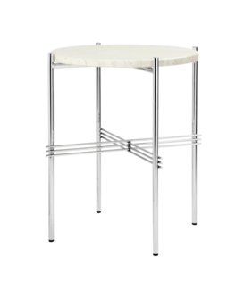Gubi - TS side table round neutral white travertine, polished base Ø40