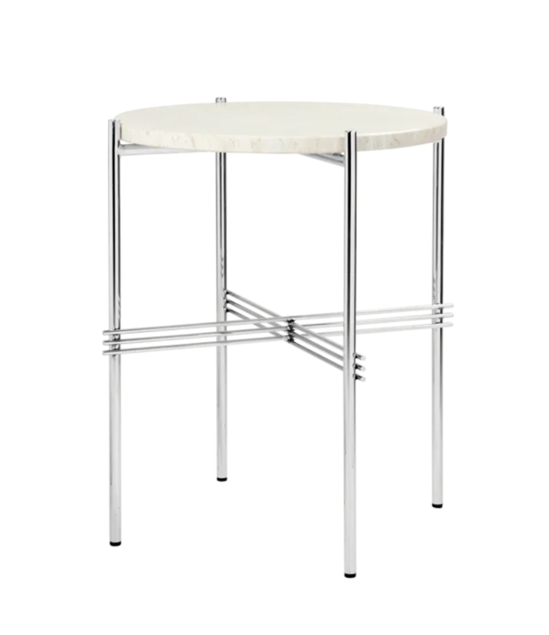 Gubi  Gubi - TS bijzettafel rond neutral white travertine, gepolijst voet