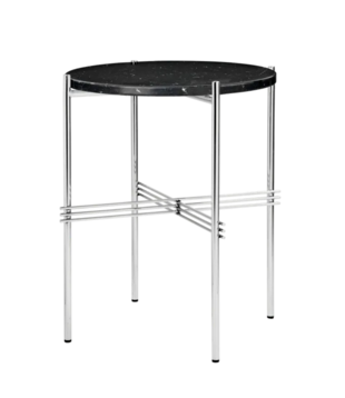 Gubi - TS side table round black Marquina marble, polished base Ø40