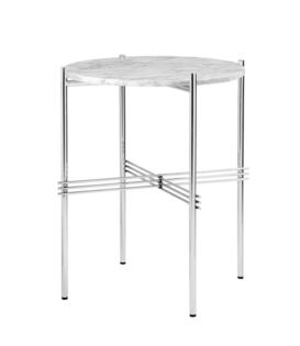 Gubi - TS side table round Carrara marble, polished base Ø40