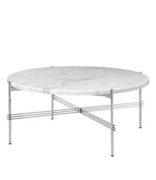 Gubi - TS coffee table round white Carrara marble, polished base Ø80