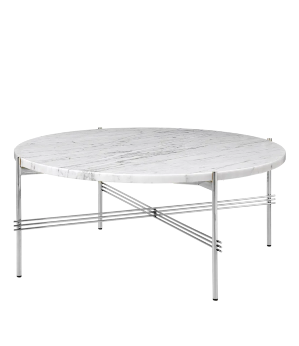 Gubi  Gubi - TS coffee table round white Carrara marble, polished base