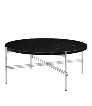 Gubi - TS coffee table round black marquina marble, polished base Ø80