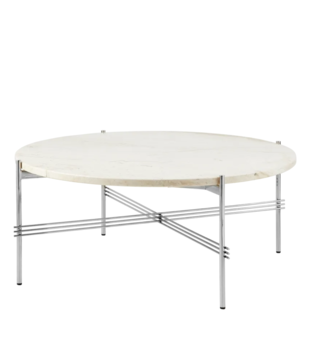 Gubi - TS coffee table round neutral white travertine, polished base Ø80