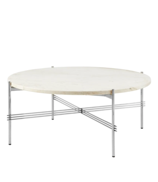 Gubi - TS salontafel rond neutral white travertine, gepolijst voet Ø80