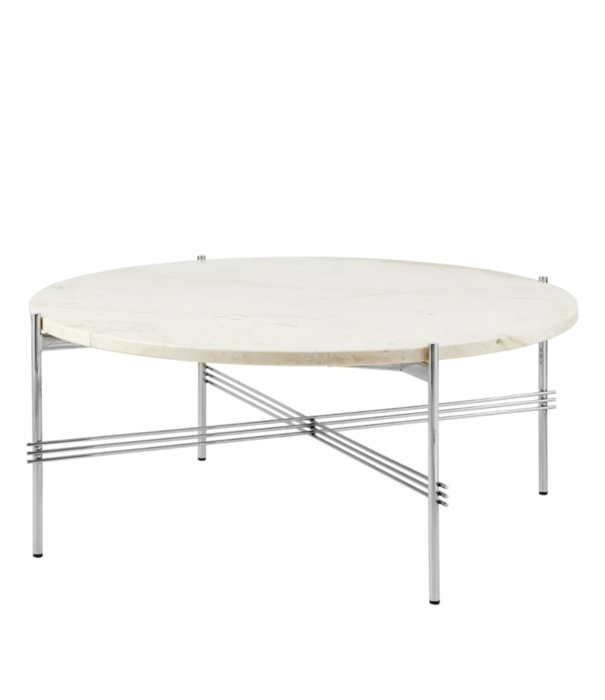 Gubi  Gubi - TS coffee table round neutral white travertine, polished base