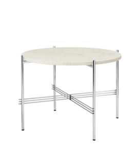 Gubi - TS coffee table round Neutral white travertine, polished steel Ø55