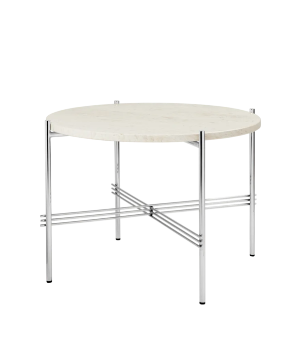 Gubi  Gubi - TS coffee table round Neutral white travertine, polished steel