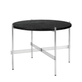 Gubi - TS coffee table round Black Marquina marble, polished steel Ø55