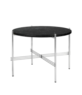 Gubi - TS coffee table round Black Marquina marble, polished steel Ø55