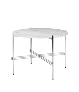 Gubi - TS coffee table round Carrara marble, polished steel Ø55