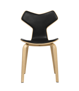 Fritz Hansen Grand Prix Chair oak, front black Essential leather
