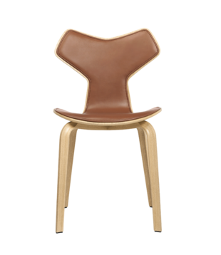 Fritz Hansen - Grand Prix Chair oak, front Grace Walnut leather