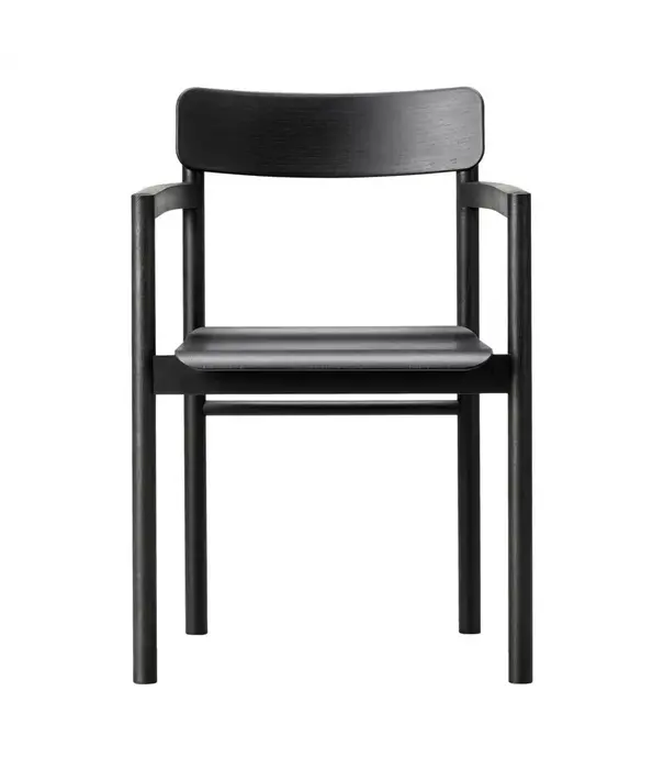 Fredericia  Model 3446, Post Armstoel zwart eiken - zitting zwart leer