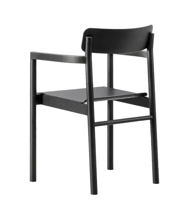 Fredericia  Model 3446, Post Armstoel zwart eiken - zitting zwart leer