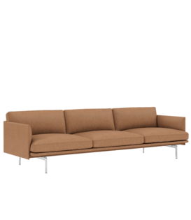 Outline 3,5-seater Sofa Grace camel leather, base polished aluminium