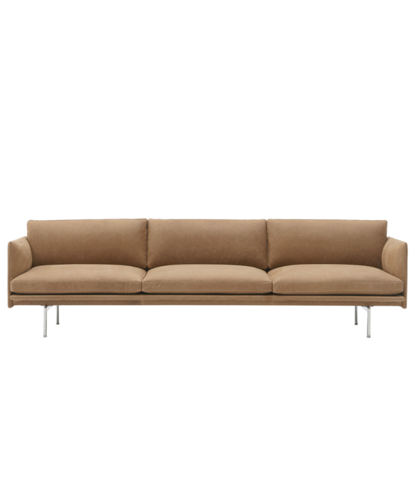 Muuto  Muuto - Outline 3,5 seater Sofa camel leather, base polished aluminium