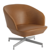 Muuto - Oslo lounge stoel cognac leer,  grijs swivel voet