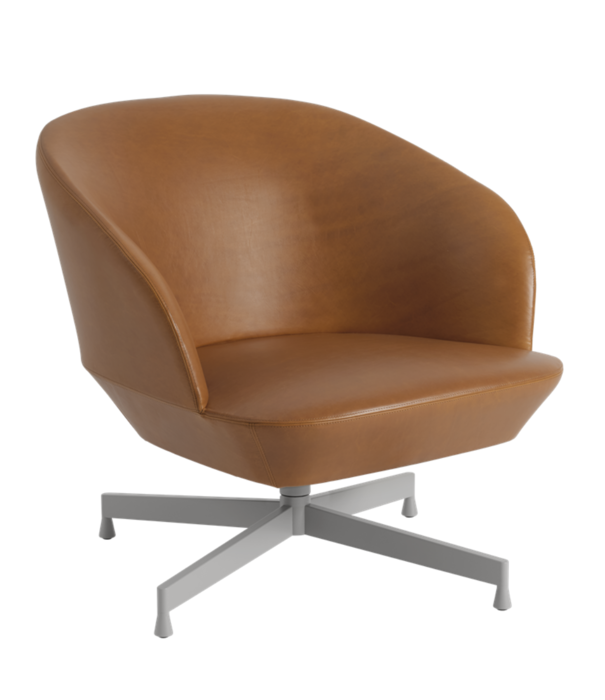 Muuto  Muuto - Oslo lounge stoel cognac leer,  grijs swivel voet