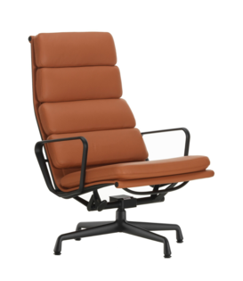 Vitra Soft Pad Chair EA 222 lounge stoel, cognac premium F leer