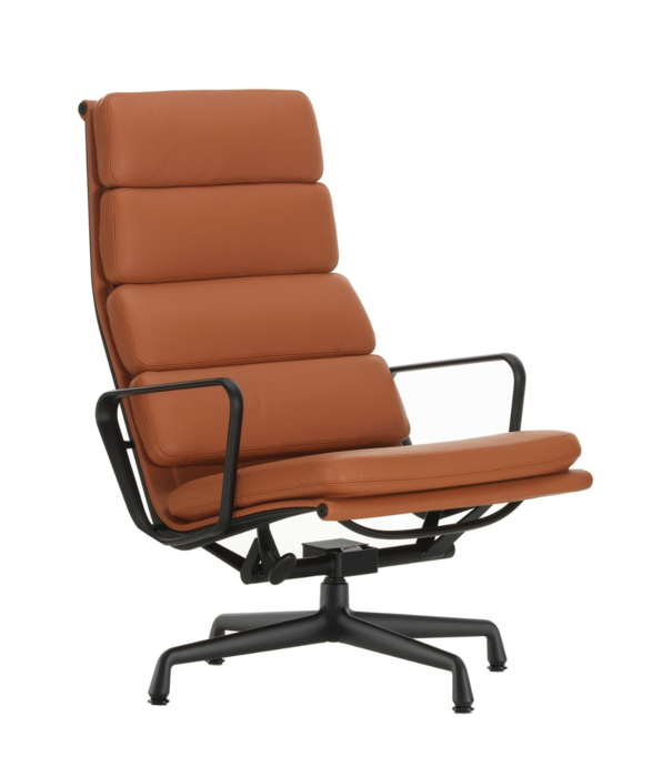 Vitra   Soft Pad Chair EA 222 lounge stoel, cognac premium F leer