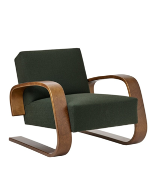 Aalto Armstoel 400 Tank,  walnut, Vidar 972 dark green