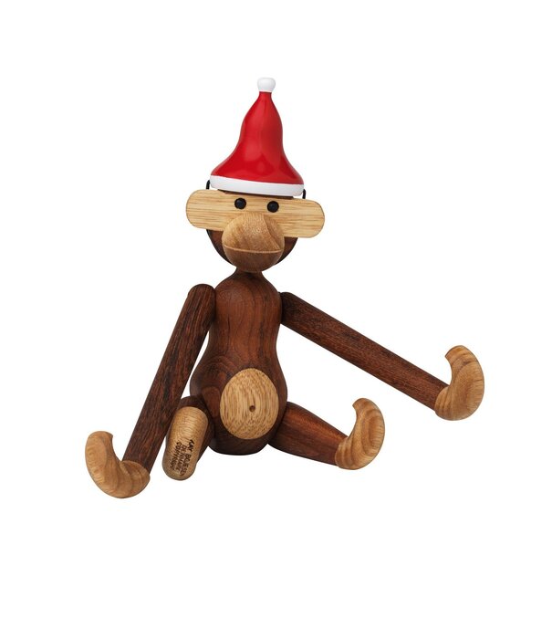 Kay Bojesen  Kay Bojesen - Monkey Small,  teak wood  + Kerstmuts