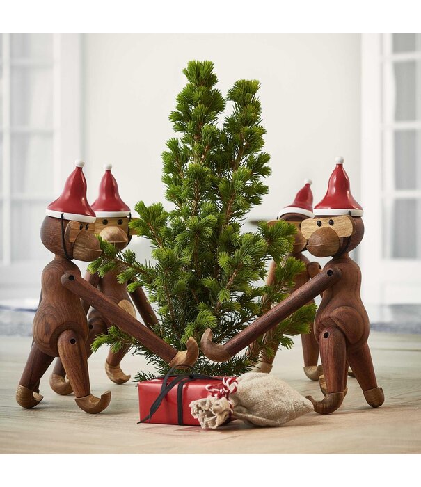 Kay Bojesen  Kay Bojesen - Monkey Small,  teak wood  + Kerstmuts