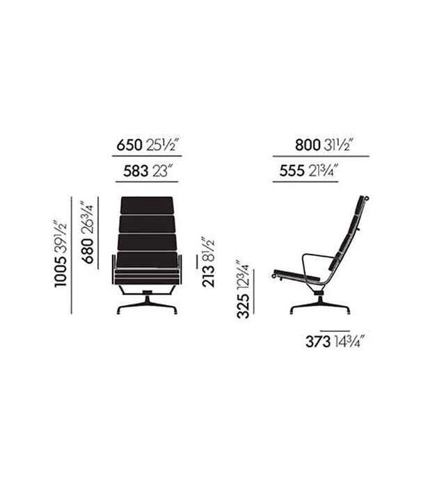 Vitra  Soft Pad Chair EA 222 lounge F leather, chromed base