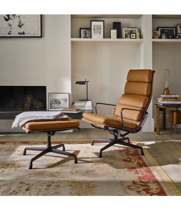 Vitra  Soft Pad Chair EA 222 lounge F leather, chromed base